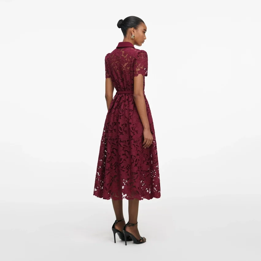 Burgundy Lace Collared Midi Dress Burgundy Lace Collared Midi Dress