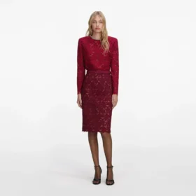 Burgundy Guipure Lace Midi Skirt Burgundy Guipure Lace Midi Skirt