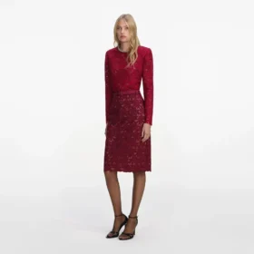 Burgundy Guipure Lace Midi Skirt Burgundy Guipure Lace Midi Skirt