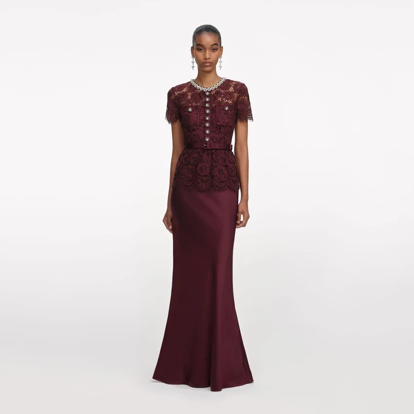 Burgundy Lace Satin Maxi Dress Burgundy Lace Satin Maxi Dress