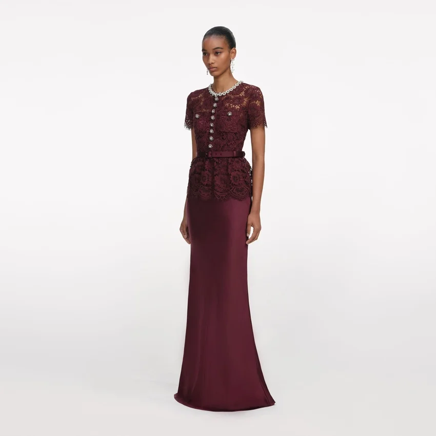 Burgundy Lace Satin Maxi Dress Burgundy Lace Satin Maxi Dress