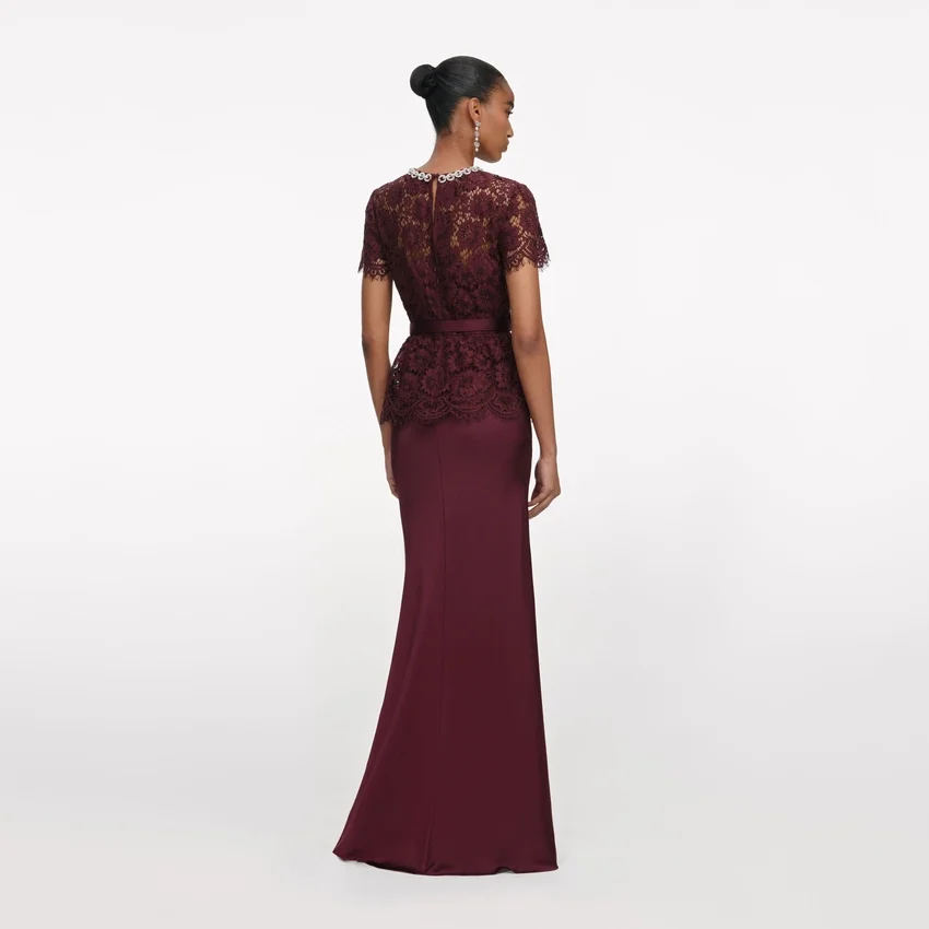 Burgundy Lace Satin Maxi Dress Burgundy Lace Satin Maxi Dress