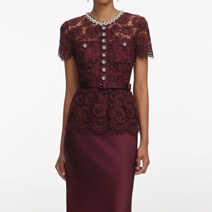 Burgundy Lace Satin Maxi Dress Burgundy Lace Satin Maxi Dress