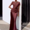 Burgundy Lace Satin Maxi Dress Burgundy Lace Satin Maxi Dress