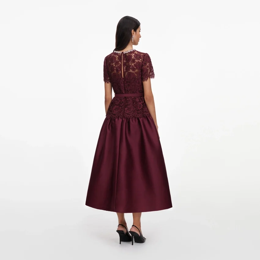 Burgundy Lace Taffeta Midi Dress Burgundy Lace Taffeta Midi Dress