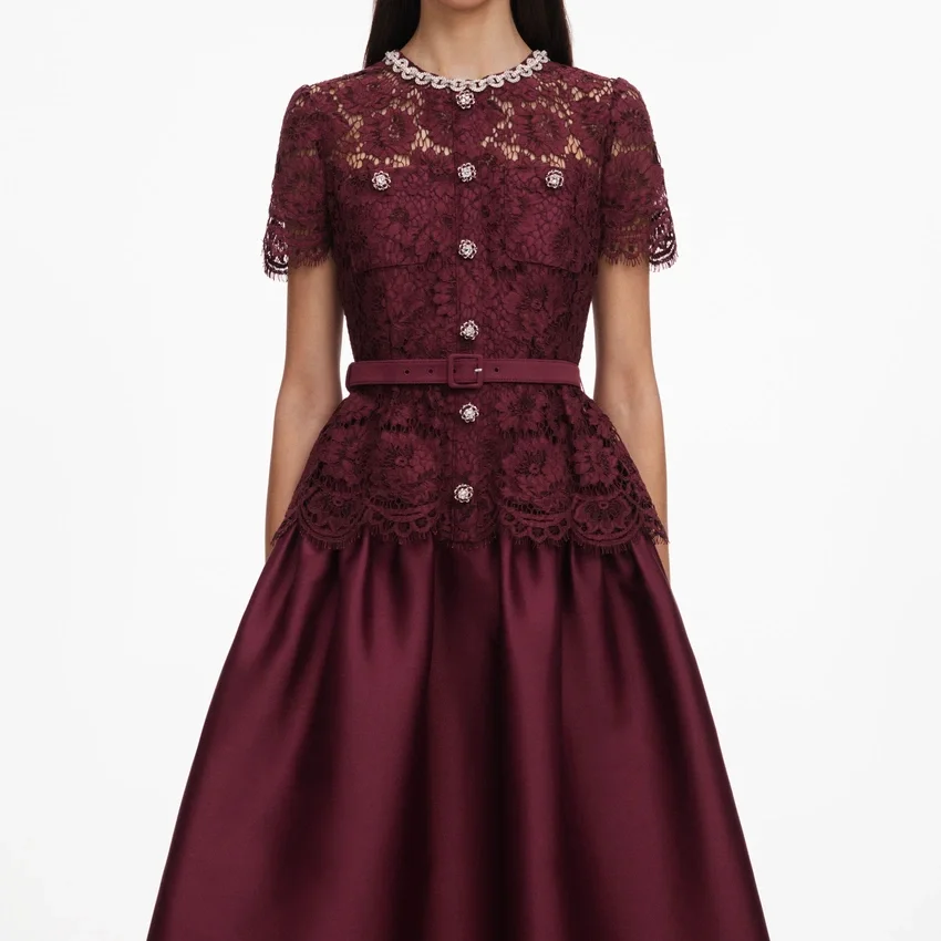 Burgundy Lace Taffeta Midi Dress Burgundy Lace Taffeta Midi Dress