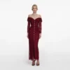 Burgundy Off Shoulder Gathered Lace Maxi Dress Burgundy Off Shoulder Gathered Lace Maxi Dress