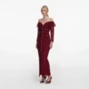 Burgundy Off Shoulder Gathered Lace Maxi Dress Burgundy Off Shoulder Gathered Lace Maxi Dress