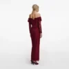 Burgundy Off Shoulder Gathered Lace Maxi Dress Burgundy Off Shoulder Gathered Lace Maxi Dress