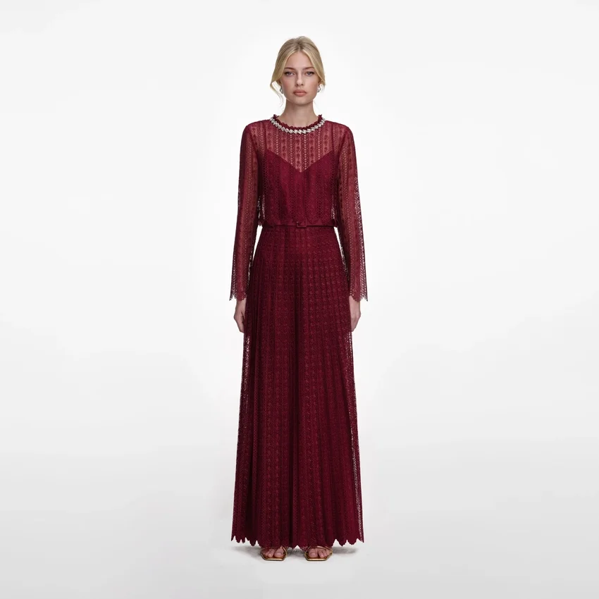 Burgundy Organza Lace Maxi Dress Burgundy Organza Lace Maxi Dress