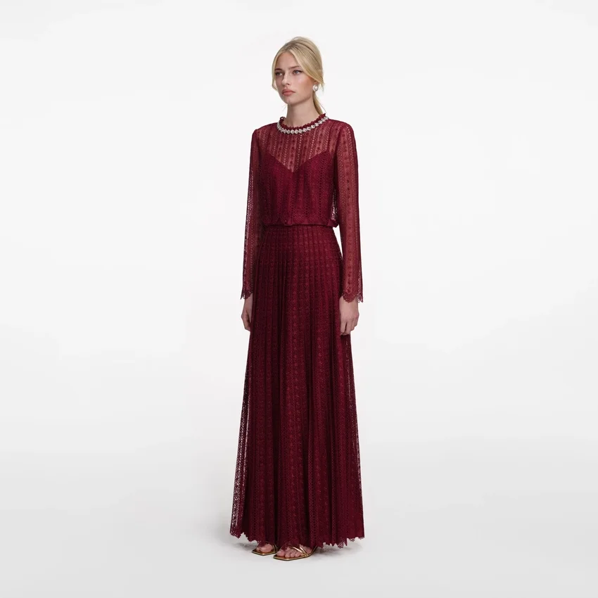 Burgundy Organza Lace Maxi Dress Burgundy Organza Lace Maxi Dress