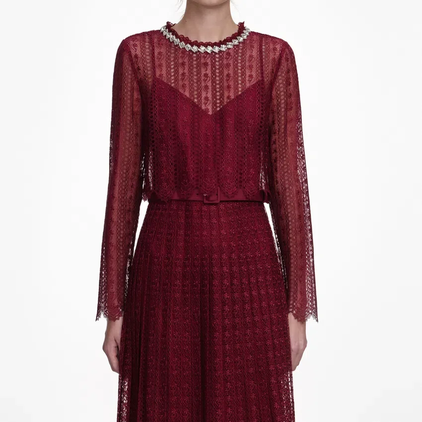 Burgundy Organza Lace Maxi Dress Burgundy Organza Lace Maxi Dress