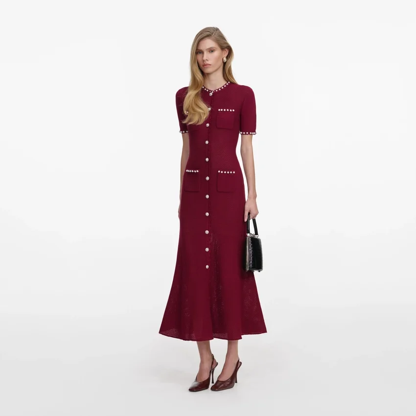 Burgundy Pearl Knit Midi Dress Burgundy Pearl Knit Midi Dress