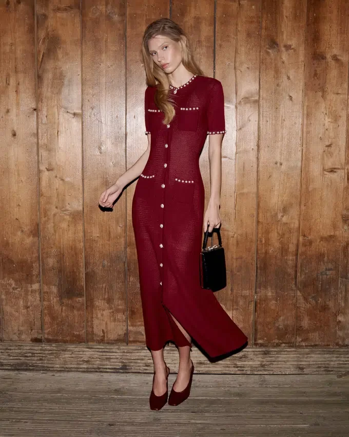 Burgundy Pearl Knit Midi Dress Burgundy Pearl Knit Midi Dress