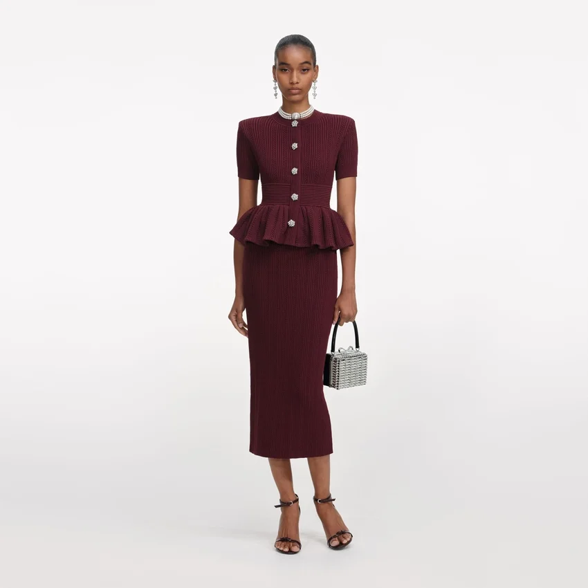 Burgundy Pointelle Knit Midi Dress Burgundy Pointelle Knit Midi Dress