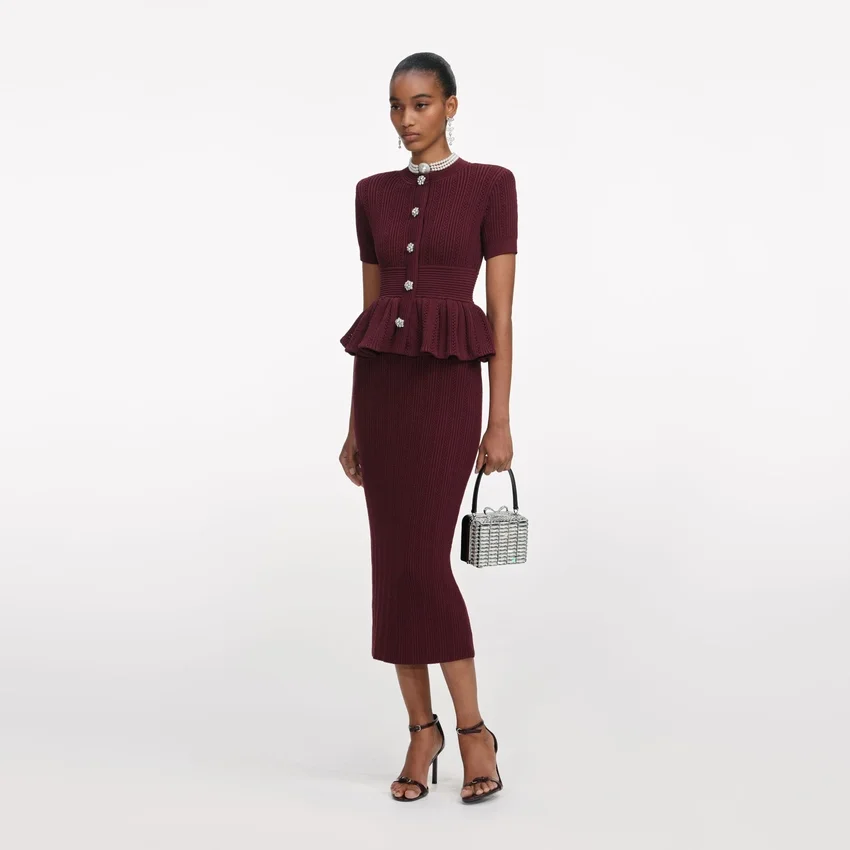 Burgundy Pointelle Knit Midi Dress Burgundy Pointelle Knit Midi Dress