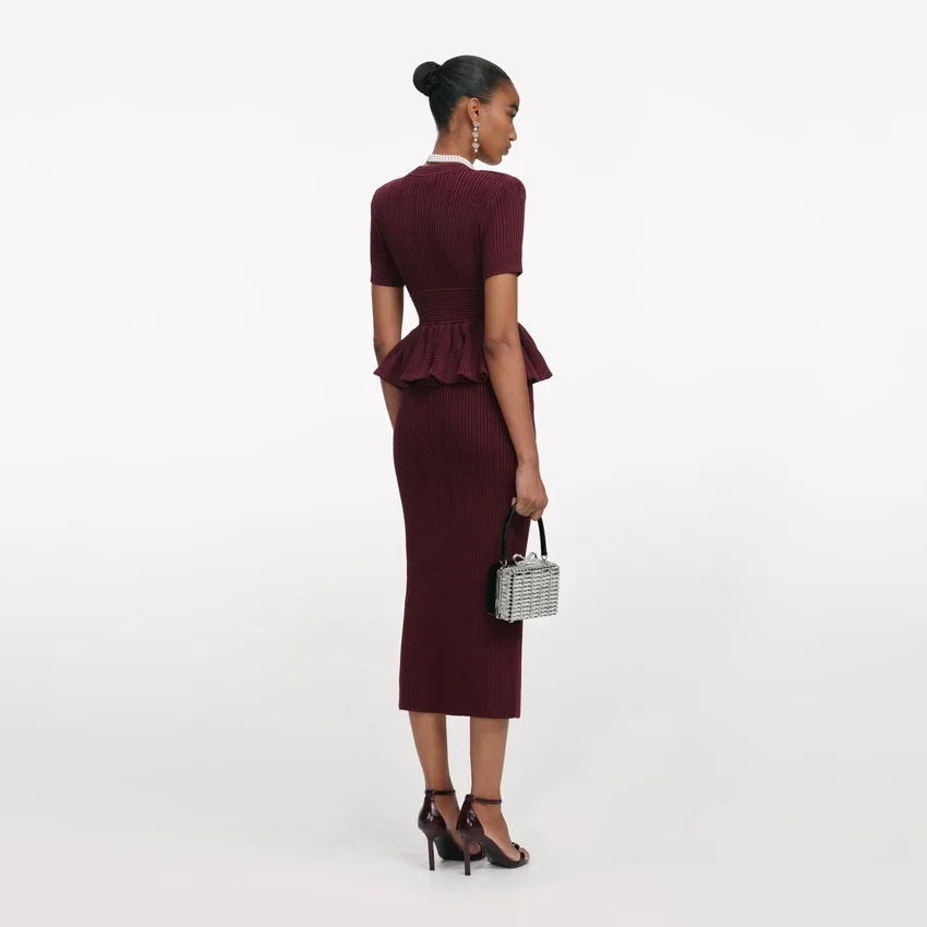 Burgundy Pointelle Knit Midi Dress Burgundy Pointelle Knit Midi Dress