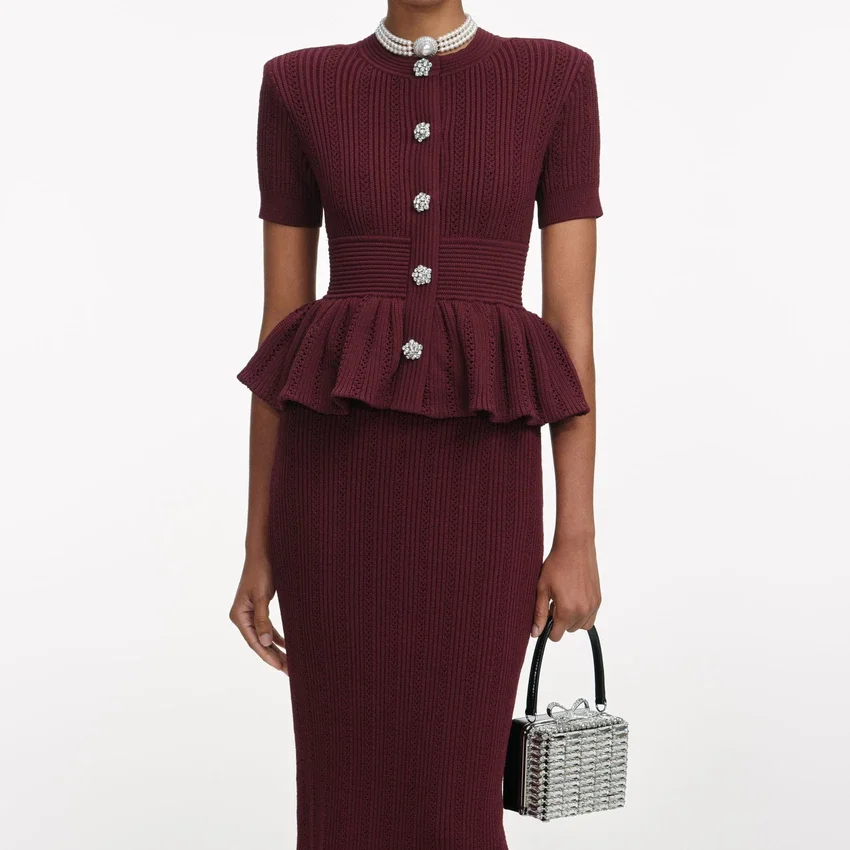 Burgundy Pointelle Knit Midi Dress Burgundy Pointelle Knit Midi Dress