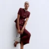 Burgundy Pointelle Knit Midi Dress Burgundy Pointelle Knit Midi Dress