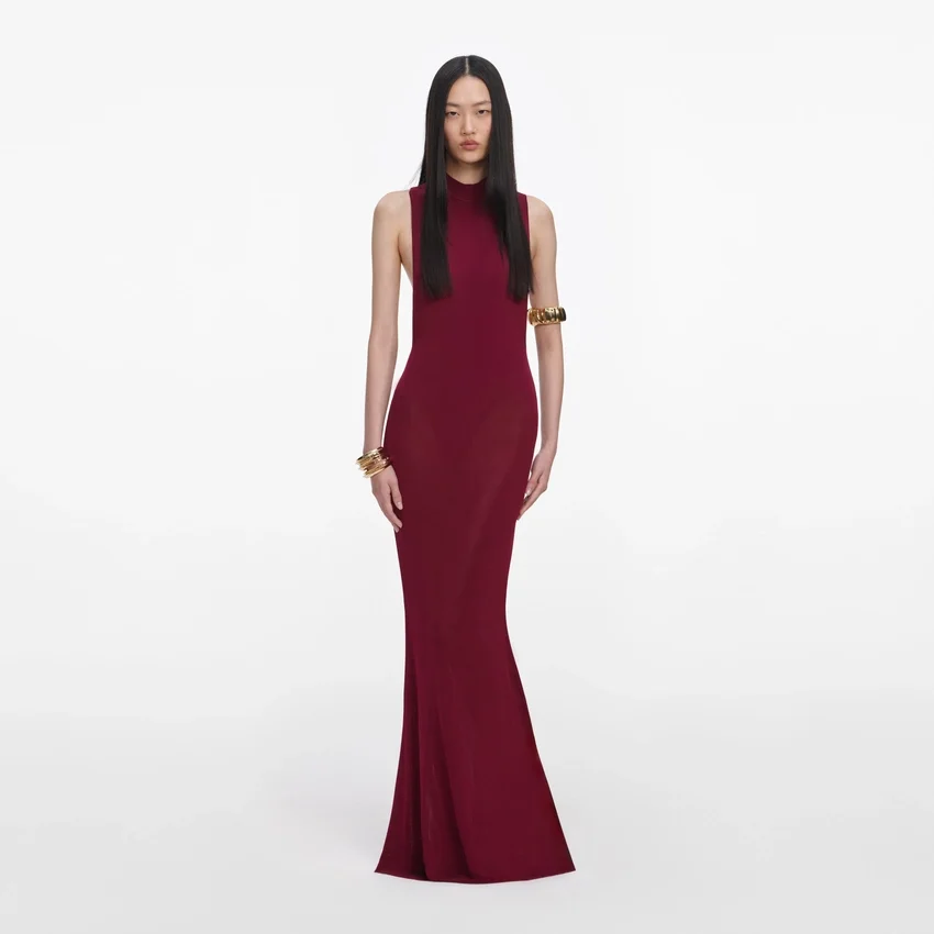 Burgundy Racer Back Viscose Knit Maxi Dress Burgundy Racer Back Viscose Knit Maxi Dress