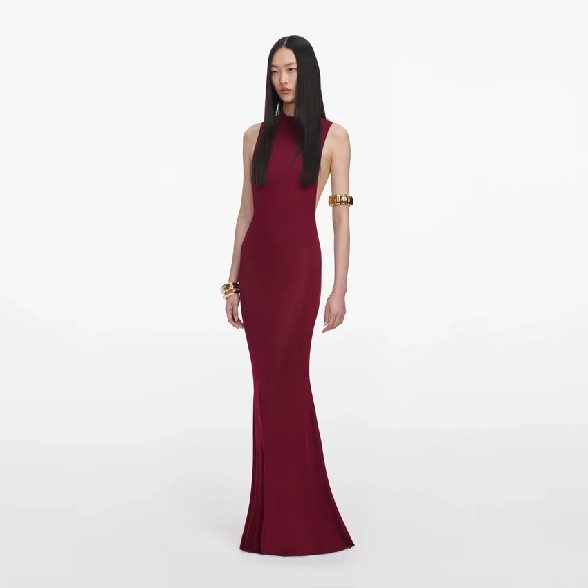 Burgundy Racer Back Viscose Knit Maxi Dress Burgundy Racer Back Viscose Knit Maxi Dress
