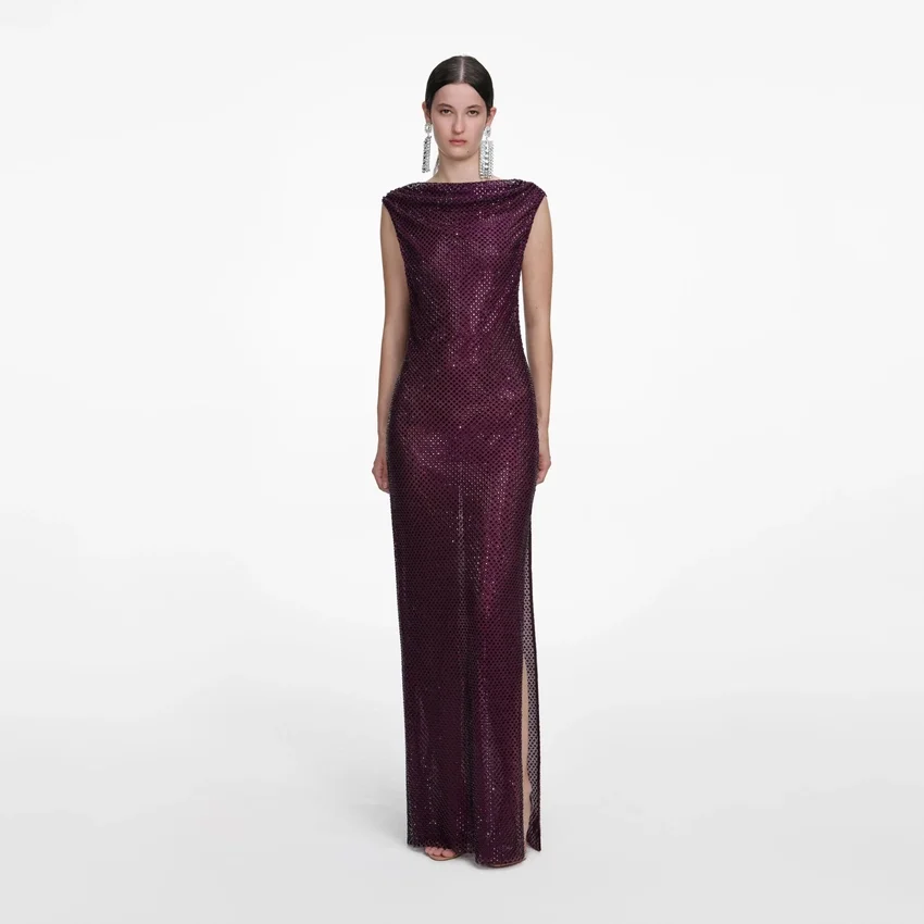 Burgundy Rhinestone Drape Maxi Dress Burgundy Rhinestone Drape Maxi Dress