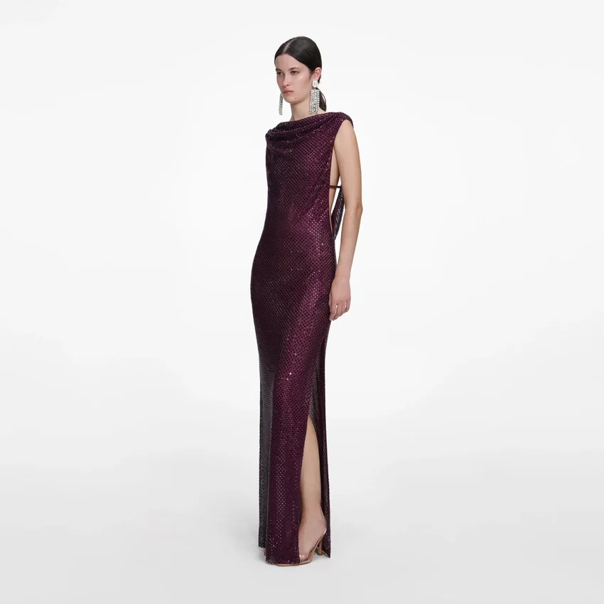 Burgundy Rhinestone Drape Maxi Dress Burgundy Rhinestone Drape Maxi Dress