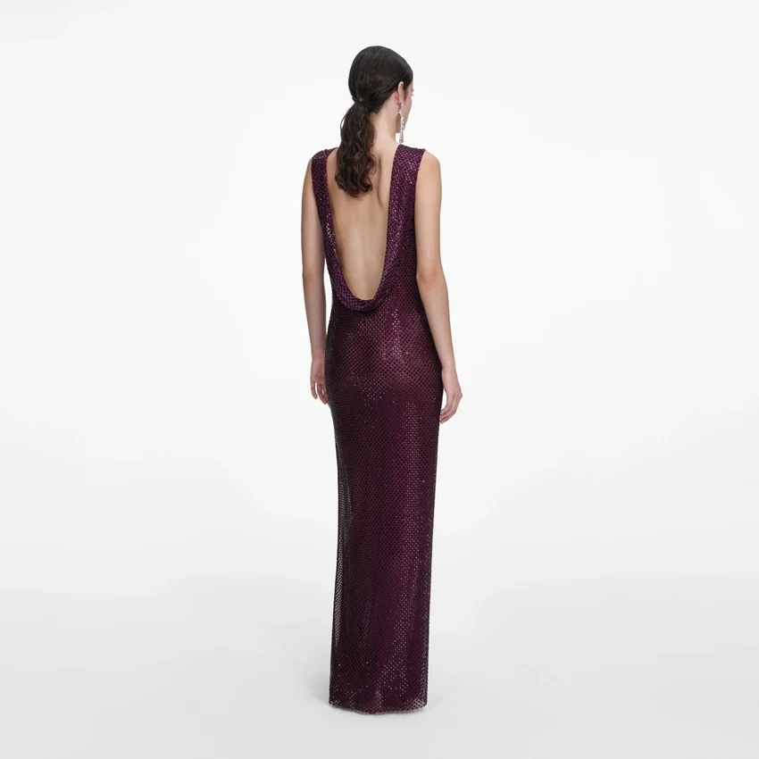 Burgundy Rhinestone Drape Maxi Dress Burgundy Rhinestone Drape Maxi Dress