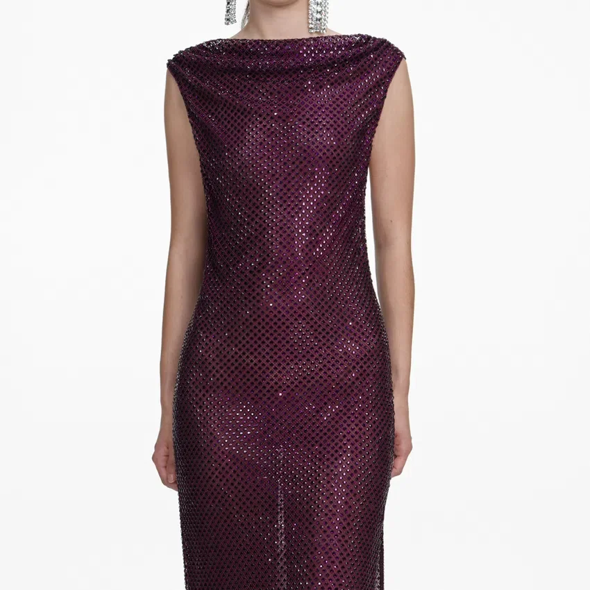 Burgundy Rhinestone Drape Maxi Dress Burgundy Rhinestone Drape Maxi Dress