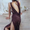Burgundy Rhinestone Drape Maxi Dress Burgundy Rhinestone Drape Maxi Dress