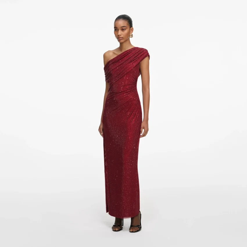 Burgundy Rhinestone Drape Midi Dress Burgundy Rhinestone Drape Midi Dress