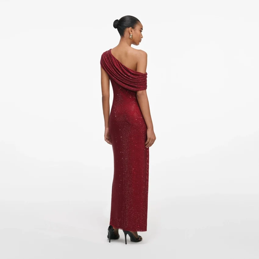 Burgundy Rhinestone Drape Midi Dress Burgundy Rhinestone Drape Midi Dress