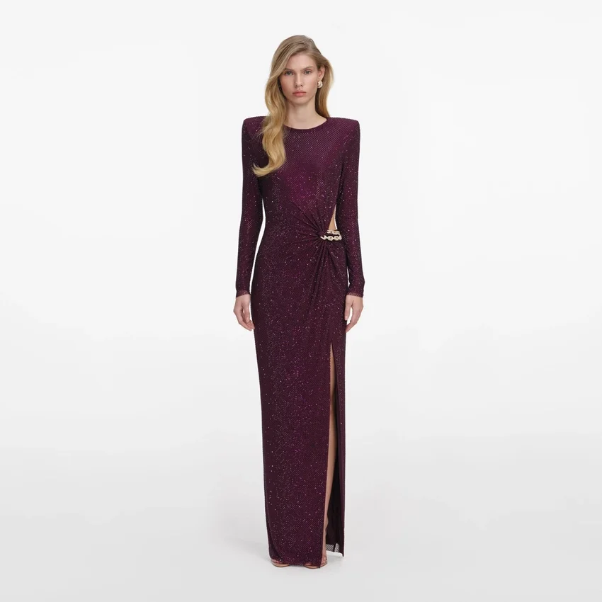 Burgundy Rhinestone Embellished Maxi Dress Burgundy Rhinestone Embellished Maxi Dress