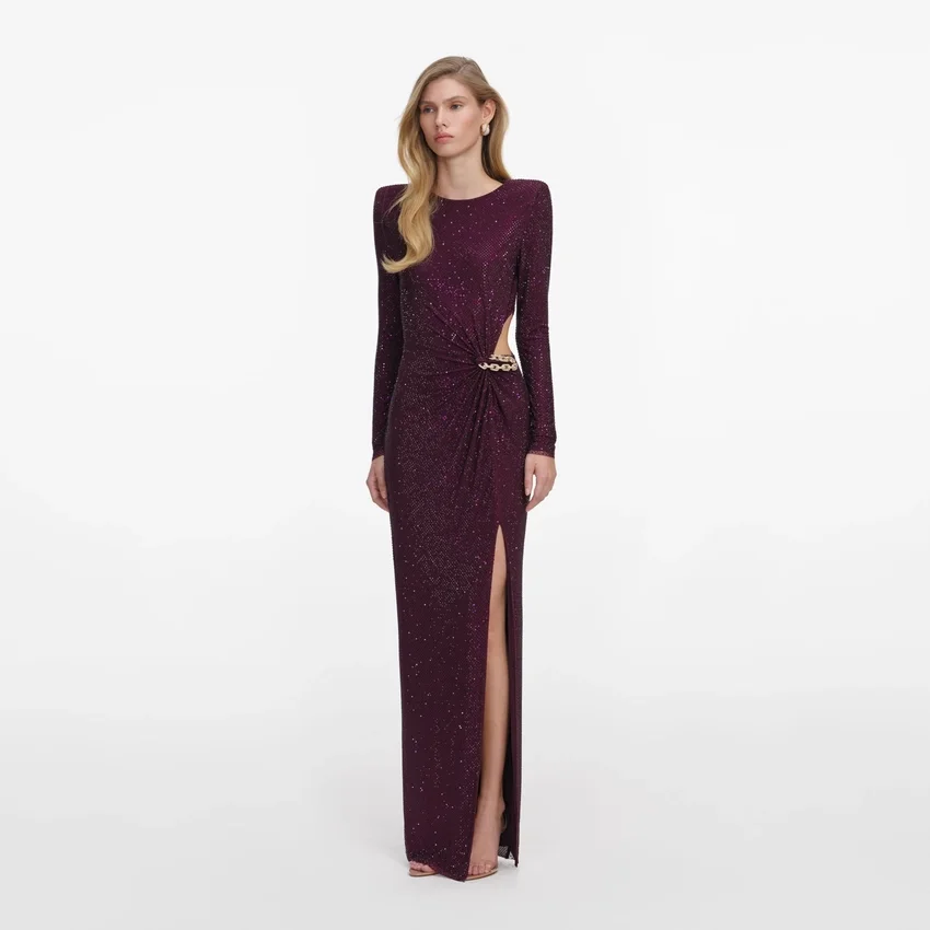 Burgundy Rhinestone Embellished Maxi Dress Burgundy Rhinestone Embellished Maxi Dress
