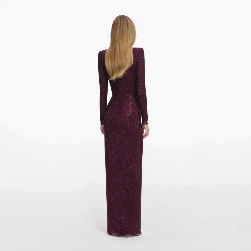Burgundy Rhinestone Embellished Maxi Dress Burgundy Rhinestone Embellished Maxi Dress