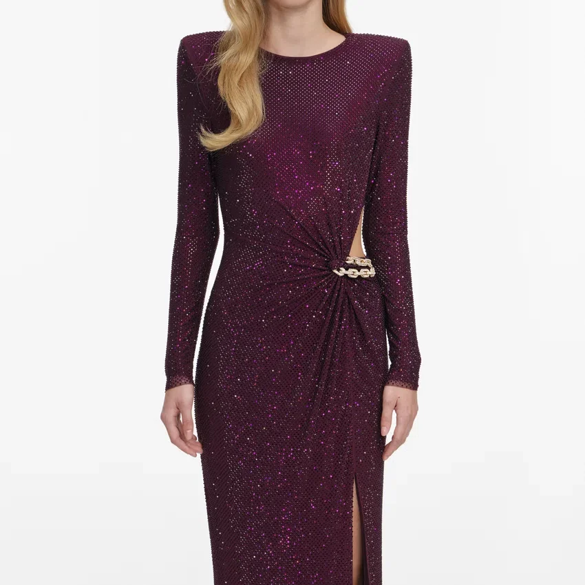 Burgundy Rhinestone Embellished Maxi Dress Burgundy Rhinestone Embellished Maxi Dress