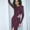 Burgundy Rhinestone Embellished Maxi Dress Burgundy Rhinestone Embellished Maxi Dress