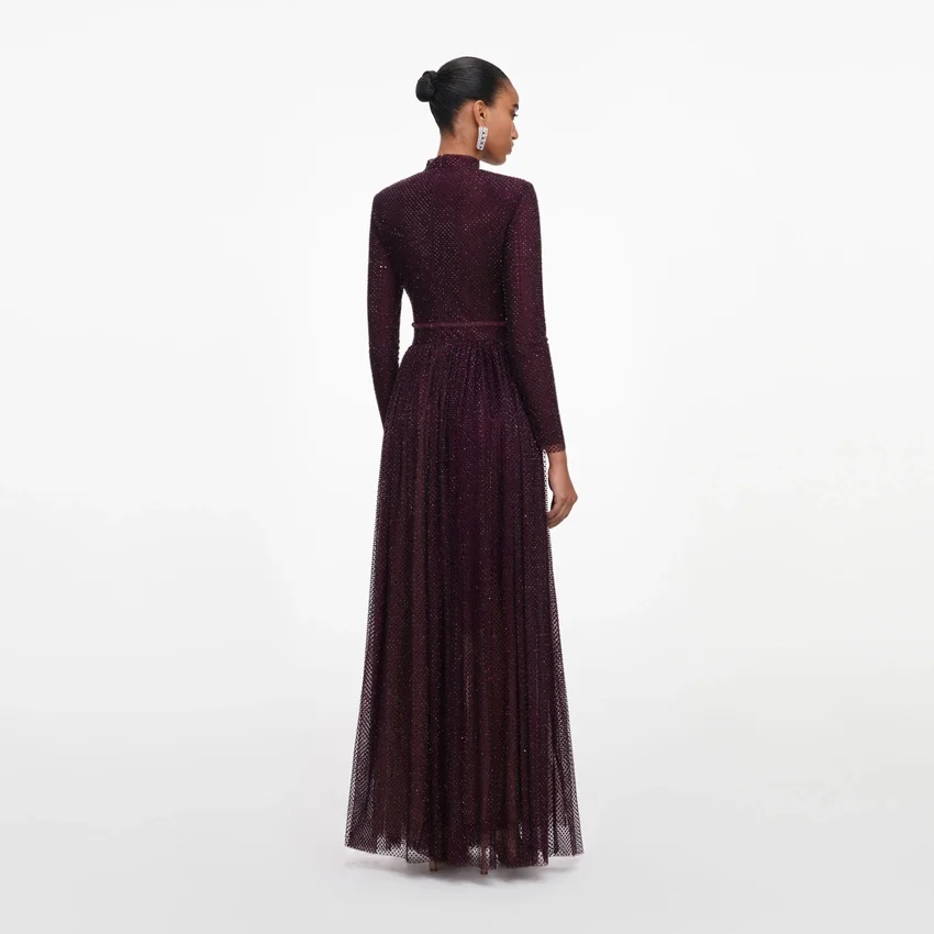 Burgundy Rhinestone Long Sleeve Maxi Dress Burgundy Rhinestone Long Sleeve Maxi Dress