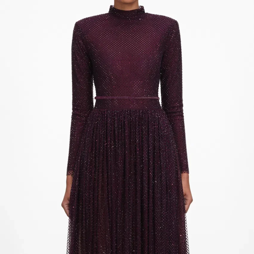 Burgundy Rhinestone Long Sleeve Maxi Dress Burgundy Rhinestone Long Sleeve Maxi Dress