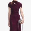 Burgundy Rhinestone Mesh Cut Out Midi Dress Burgundy Rhinestone Mesh Cut Out Midi Dress