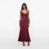 Burgundy Satin Flower Midi Dress Burgundy Satin Flower Midi Dress