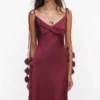 Burgundy Satin Flower Midi Dress Burgundy Satin Flower Midi Dress