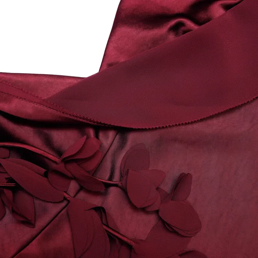 Burgundy Satin Flower Midi Dress Burgundy Satin Flower Midi Dress