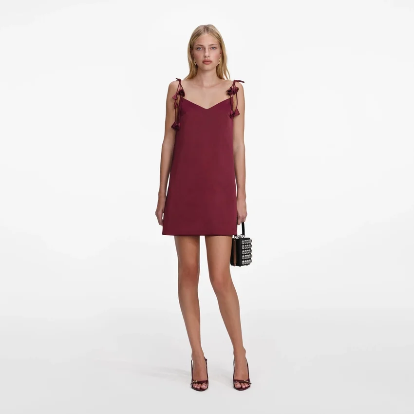 Burgundy Satin Flower Mini Dress Burgundy Satin Flower Mini Dress
