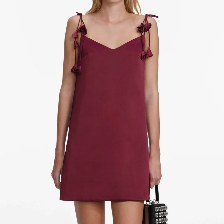 Burgundy Satin Flower Mini Dress Burgundy Satin Flower Mini Dress