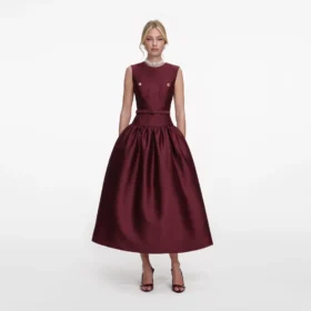 Burgundy Taffeta Midi Dress