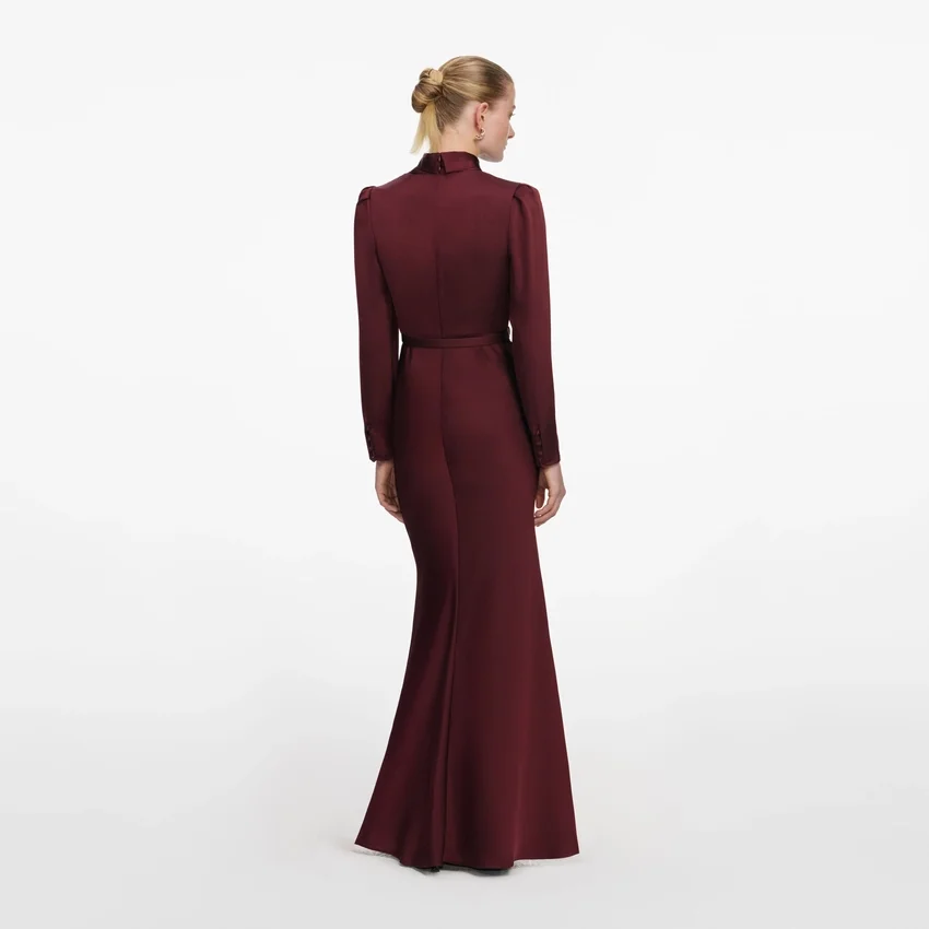 Burgundy Tie Neck Satin Maxi Dress Burgundy Tie Neck Satin Maxi Dress