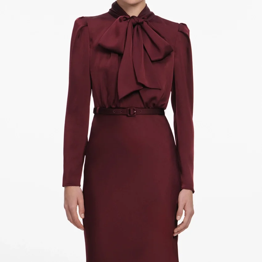 Burgundy Tie Neck Satin Maxi Dress Burgundy Tie Neck Satin Maxi Dress