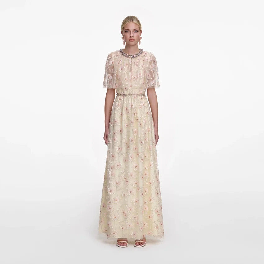 Champagne Floral Embellished Maxi Dress Champagne Floral Embellished Maxi Dress