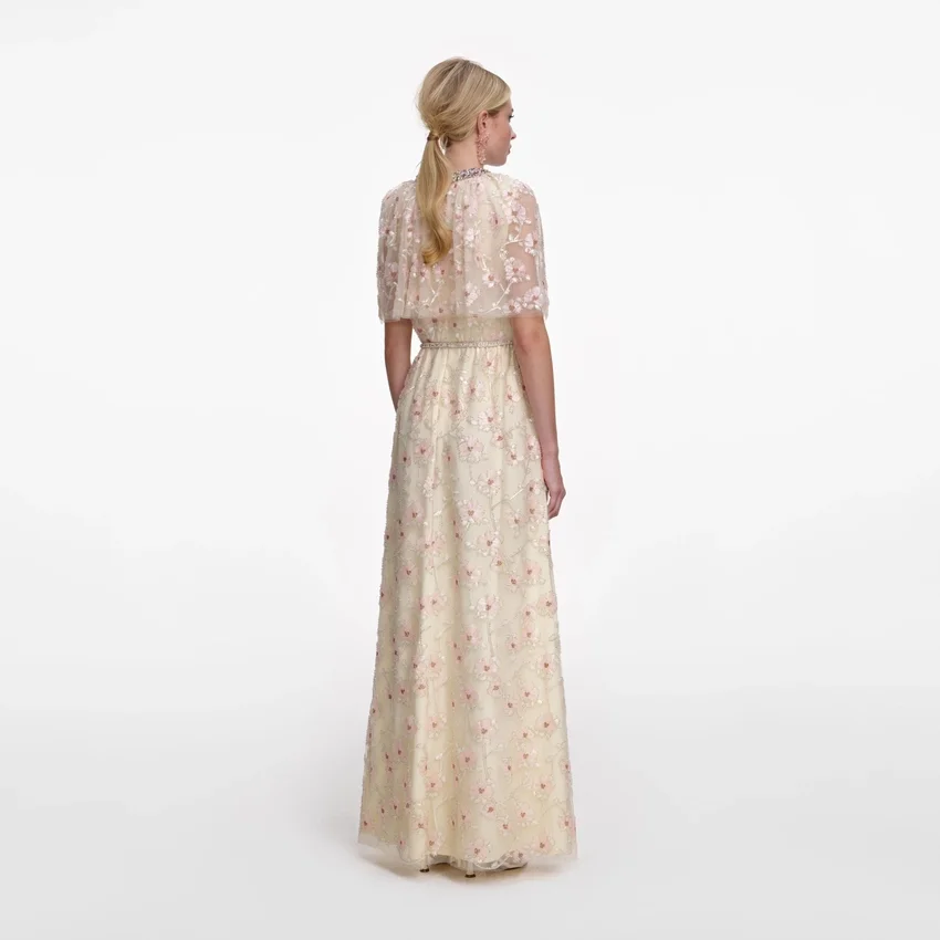Champagne Floral Embellished Maxi Dress Champagne Floral Embellished Maxi Dress